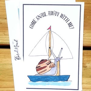Carte drôle faite main de bateau d'escargot