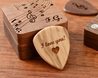 Valentines Day Gift Personalized Wooden Guitar Pick Box, Custom Wood Pick, Musician Gift, Guitar Pick Storage and Display
