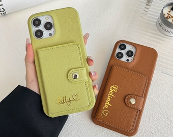 Personalized Leather iPhone Card Wallet Case