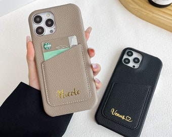 Étui pour iPhone en cuir personnalisé avec porte-cartes