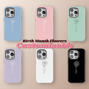 iPhone 15 Case, Birth Month Flowers iPhone Case / Custom Name Initial iPhone 15 14 Plus Case, iPhone 13 12 11 Pro Max Case