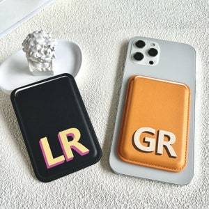 Cartera para teléfono MagSafe, tarjetero MagSafe personalizado con letras iniciales, regalos personalizados para él y para ella
