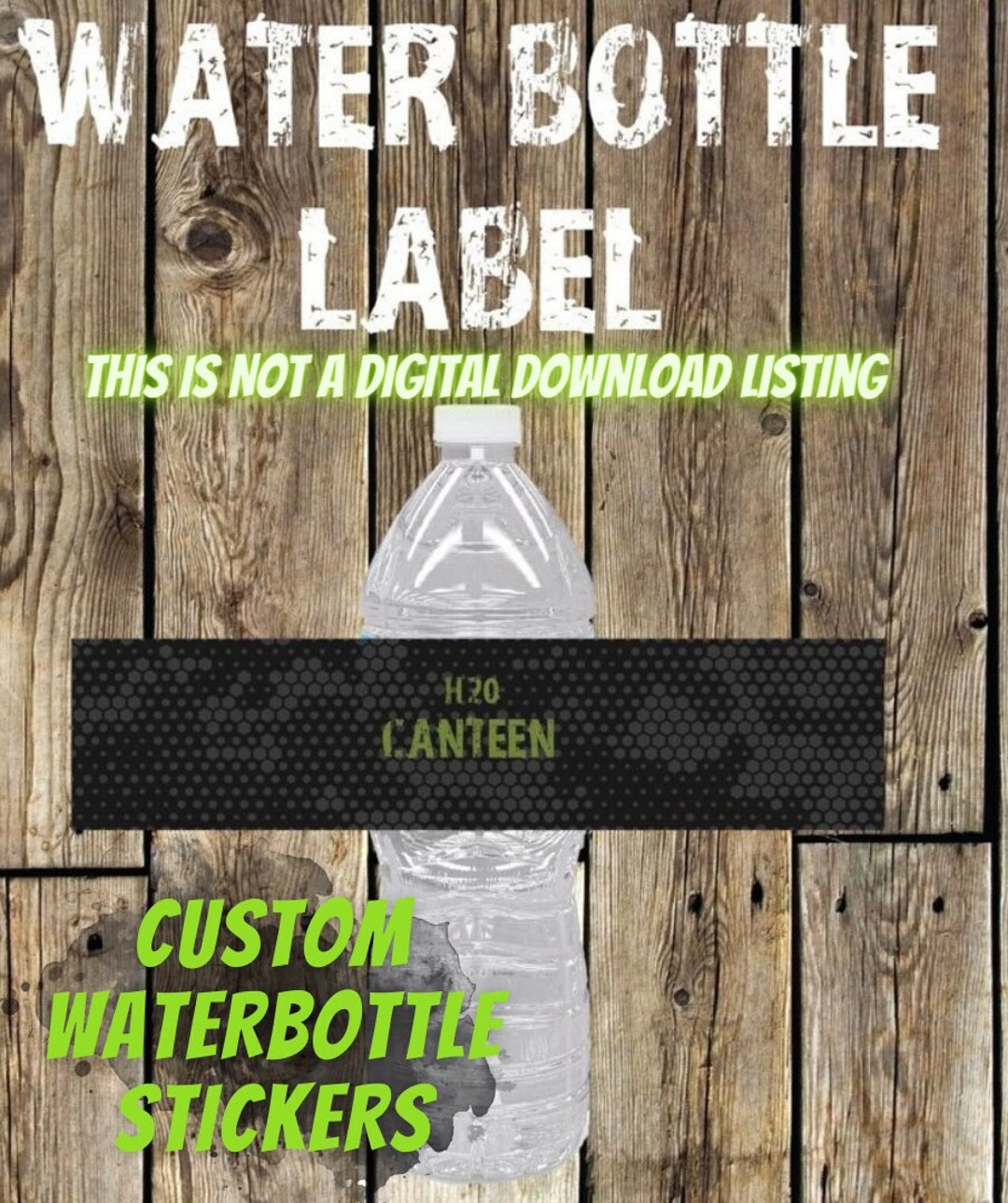 24 Custom Water Bottle Sticker Labels, Digital Camo, Camo, Army
