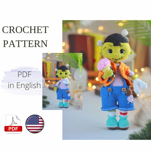 ZOMBIE crochet pattern doll English Amigurumi toy Handmade Halloween