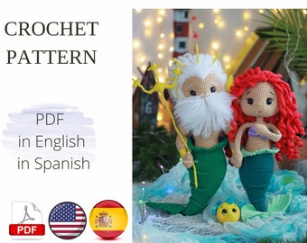 set 2in1 Mermaid Crochet pattern PDF Amigurumi Mermaid Crochet cute doll Amigurumi doll Crochet mermaid pattern