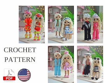 Set 5in1 Girl Boy Doll Amigurumi Doll Crochet Pattern PDF English Amigurumi Handmade