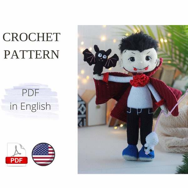 Vampire DOLL crochet pattern doll English Amigurumi toy Handmade Halloween dracula amigurumi doll