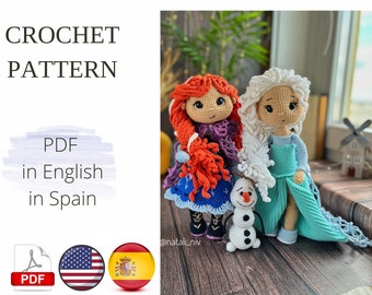 Set 2in1 Princess Amigurumi Doll Crochet Pattern PDF English Spain Amigurumi Handmade