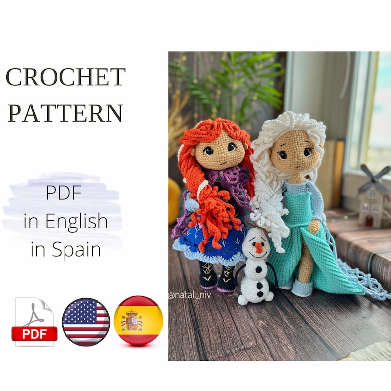 Set 2in1 Princess Amigurumi Doll Crochet Pattern PDF English Spain Amigurumi Handmade image 1