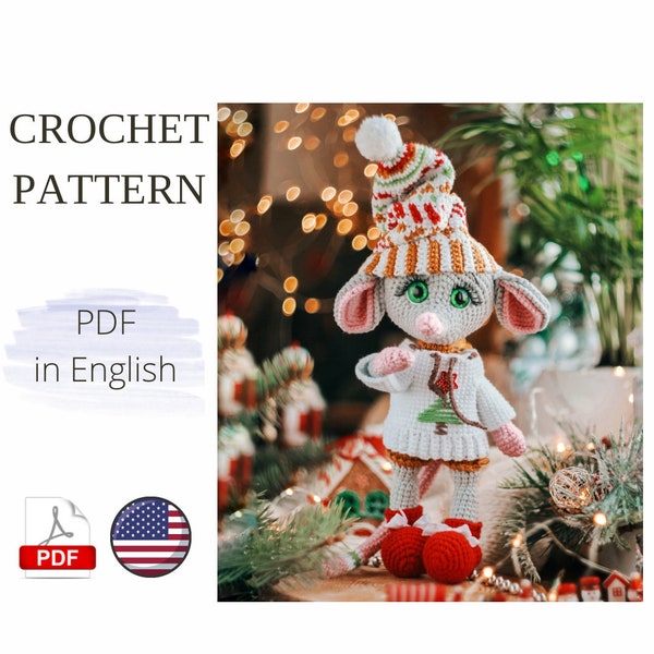 MOUSE crochet pattern christmas PDF animals English Amigurumi toy Handmade