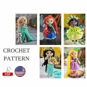 Set 5in1 Princess Amigurumi Doll Crochet Pattern PDF English Amigurumi Handmade