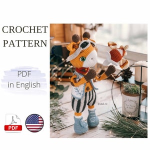 GIRAFFE crochet pattern English Amigurumi DONALD the airplane pilot Handmade