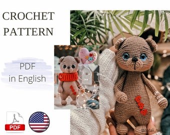 OSO patrón de crochet Inglés Amigurumi juguete Ganchillo hecho a mano