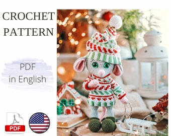 MOUSE crochet pattern Elvin christmas PDF animals English Amigurumi toy Handmade