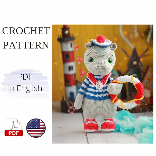 HIPPO Crochet PATTERN PDF Amigurumi Handmade Hippo Doni