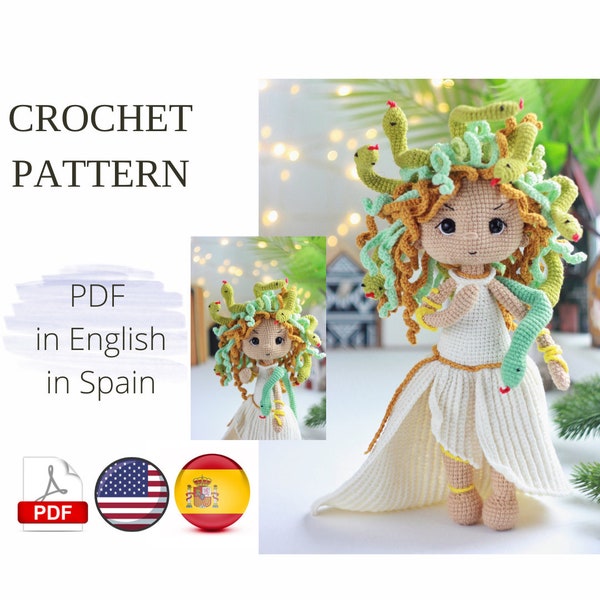 Medusa Gorgon DOLL crochet pattern doll English, Spain Amigurumi toy Handmade Halloween amigurumi doll