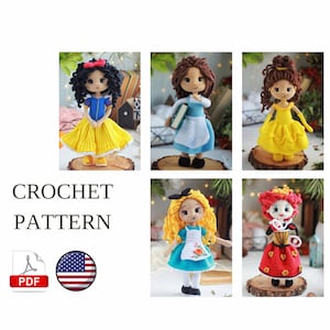 Set 5in1 Princess Amigurumi Doll Crochet Pattern PDF English Amigurumi Handmade