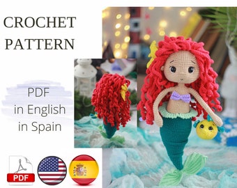 Mermaid Crochet pattern PDF English, SPA, Español Amigurumi