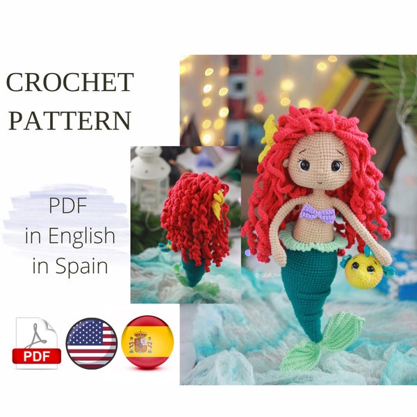 Modèle de crochet sirène PDF Anglais, SPA, Español Amigurumi