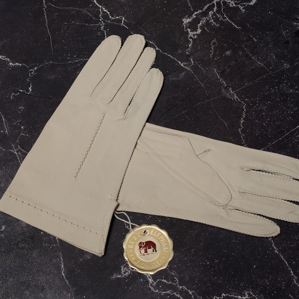 Extra-Small Vintage Leather Gloves - Real Elephant Washable  - Colour: off-white -  Size 7,5  #35