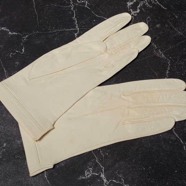 Extra-Small Vintage Leather Gloves - Made in Italy  - Colour: creme white -  Size 7,5  #34