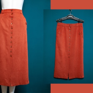 Miss Etam, buttoned-down orange viscose pencil skirt