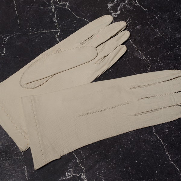 Extra-Small Vintage Leather Gloves - Real Elephant Washable  - Colour: off-white -  Size 7,5  #36