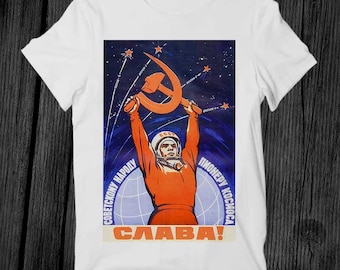 Soviet Space Astronaut Propaganda Retro T Shirt Unisex Adult Mens Womens Gift Cool Music Fashion Top Vintage Retro Tee G316
