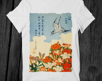 Katsushika Hokusai Cuckoo & Azaleas Hototogisu Satsuki Best Seller T Shirt Unisex Adult Gift Cool Music Fashion Top Retro Tee G481