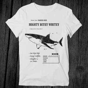 Dangerous Shark Mighty Bitey Whitey T Shirt Unisex Adult Mens Womens Gift Cool Music Fashion Top Vintage Retro Tee G332