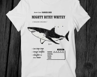 Dangerous Shark Mighty Bitey Whitey T Shirt Unisex Adult Mens Womens Gift Cool Music Fashion Top Vintage Retro Tee G332