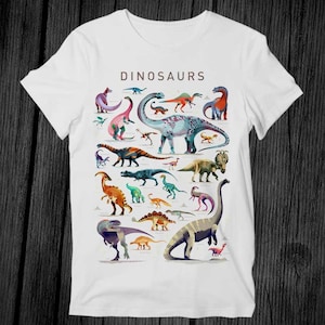 Dinosaur Names List Alphabet Trex T Shirt Unisex Adult Mens Womens Gift Cool Music Fashion Top Vintage Retro Tee G436