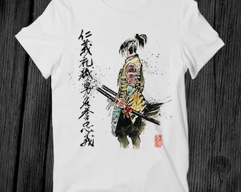 Samurai Japanese Calligraphy with Sword Manga Anime T Shirt Unisex Adult Best Seller Gift Cool Music Top Vintage Retro Tee G521