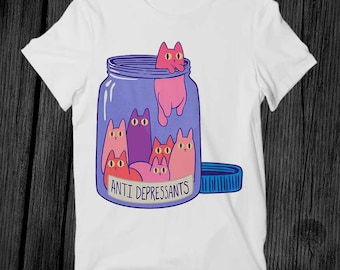 Camiseta antidepresiva con bonito gato, unisex, para adultos, para hombre y mujer, regalo genial, camiseta retro vintage G363