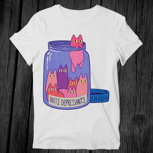 Antidepressant Cute Cat T Shirt Unisex Adult Mens Womens Gift Cool Music Fashion Top Vintage Retro Tee G363
