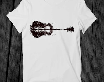 Guitar Tree Shadow Nature T Shirt Unisex Adult Mens Womens Gift Cool Music Fashion Top Vintage Retro Tee G250