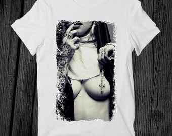 Naked Naughty Nun T Shirt Unisex Adult Mens Womens Gift Cool Music Fashion Top Vintage Retro Tee G349