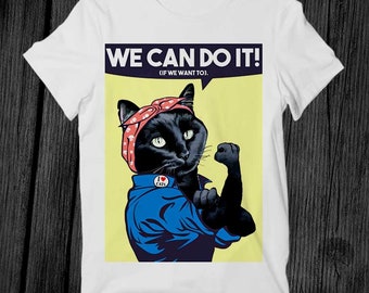 We Can Do It Moew Black Cat T-shirt Unisex Adult Mens Womens Gift Cool Music Fashion Top Vintage Retro Tee G366