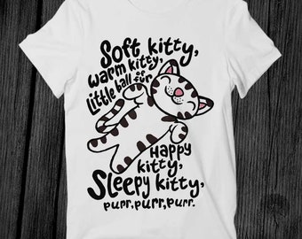 Soft Kitty Warm Kitten Leuke Kat Huisdier Liefhebber Bestseller T-shirt Unisex Volwassen Cadeau Cool Muziek Mode Top Vintage Retro Tee G501