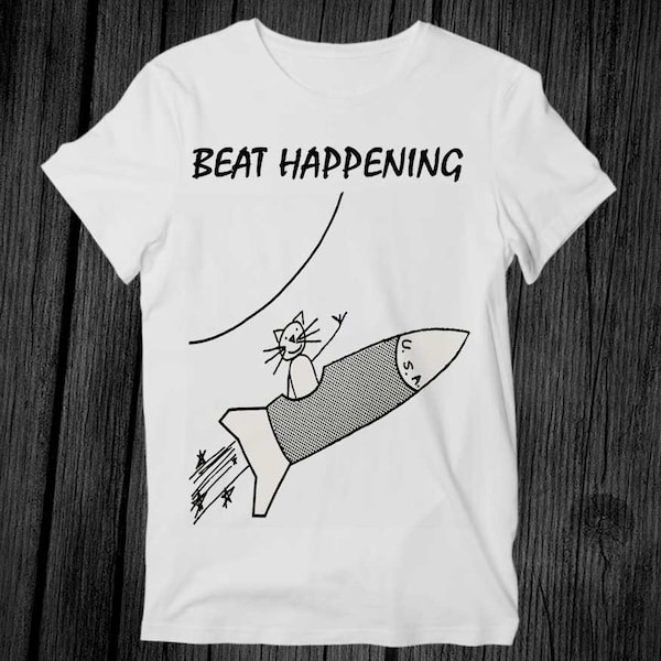 Beat Happening Cat And Rocket Rock T Shirt Unisex Adult Mens Womens Gift Cool Music Fashion Top Vintage Retro Tee G238