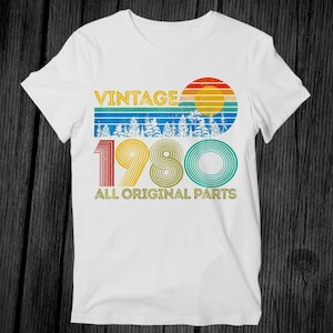1980 alle originele onderdelen verjaardag premium T-shirt uniseks volwassen heren dames cadeau coole muziek mode top vintage retro T-shirt G340