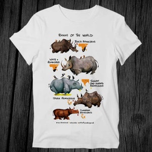 Rhinos Names List of the World T Shirt Unisex Adult Mens Womens Gift Cool Music Fashion Top Vintage Retro Tee G419