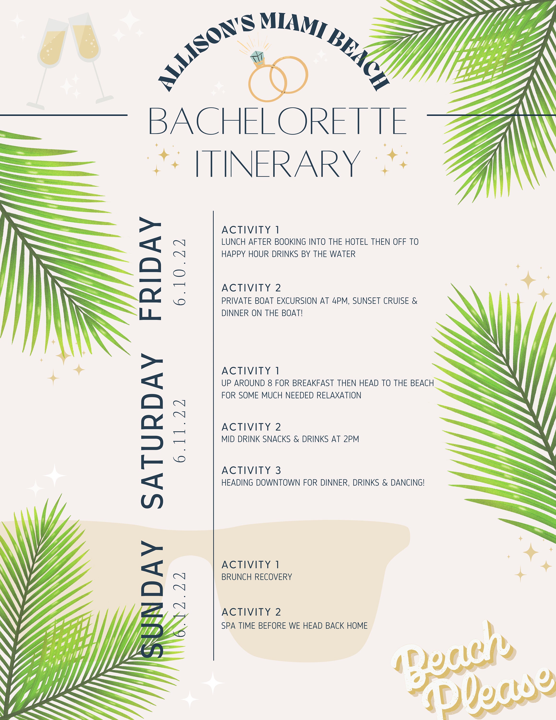 Canva Bachelorette Itinerary Templatebeachthemebachelorette Canva Bachelorette Itinerary Templatebeachthemebachelorette
