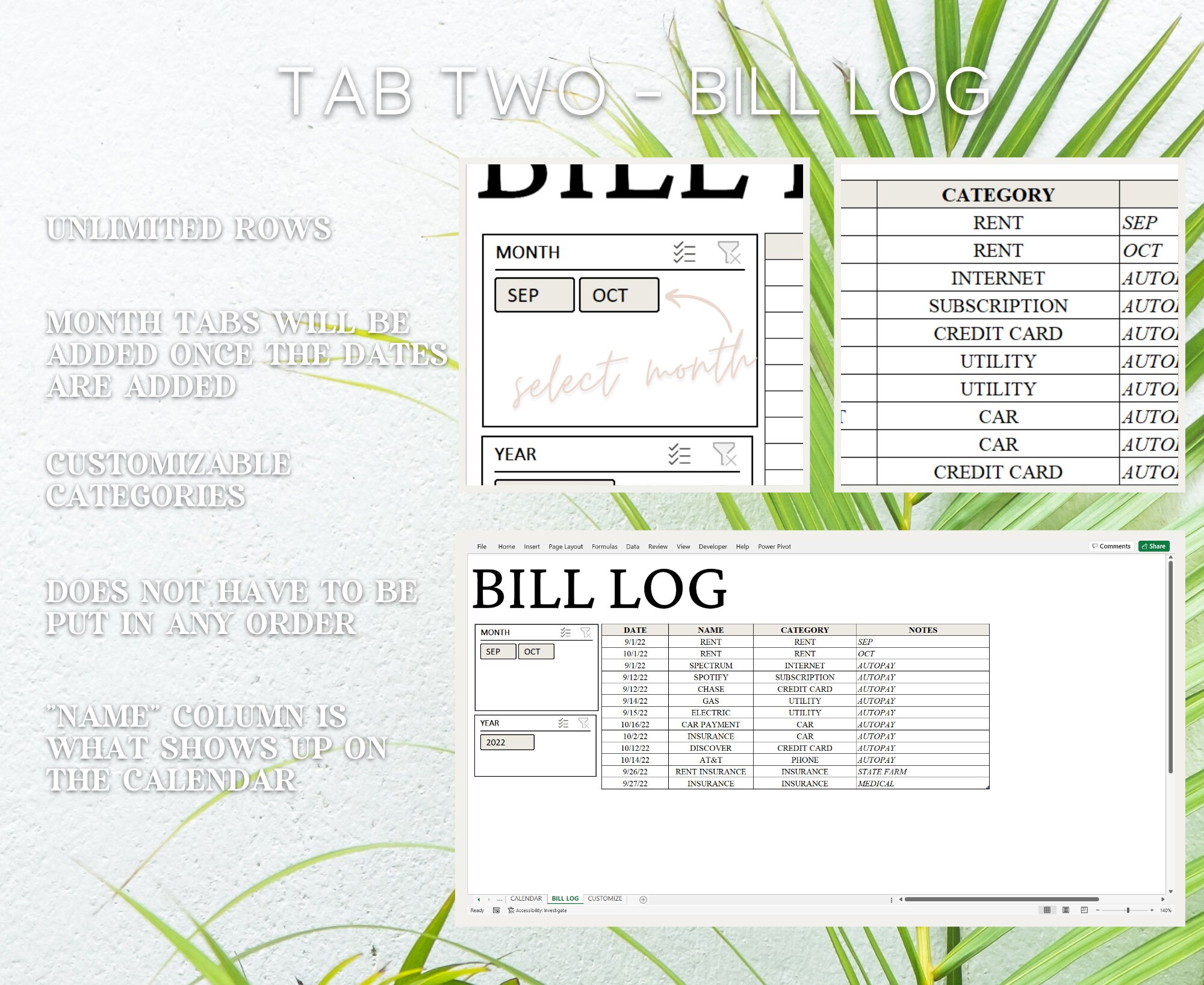 Simple Monthly Bill Spreadsheet for Excel Bill Calendar - Etsy
