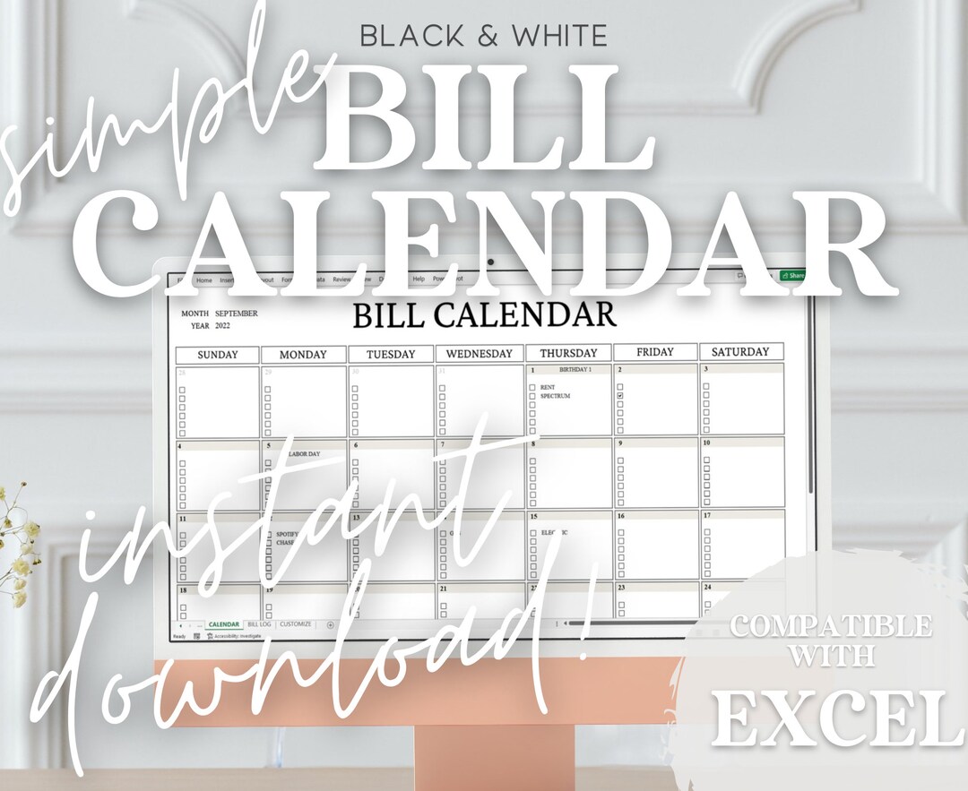 Simple Monthly Bill Spreadsheet for Excel Bill Calendar - Etsy