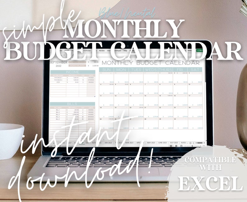 Simple Monthly Budget Calendar for Excel, Expense Tracking Spreadsheet ...