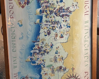 Orginal Lithographic Portuguese map of Wine districts.