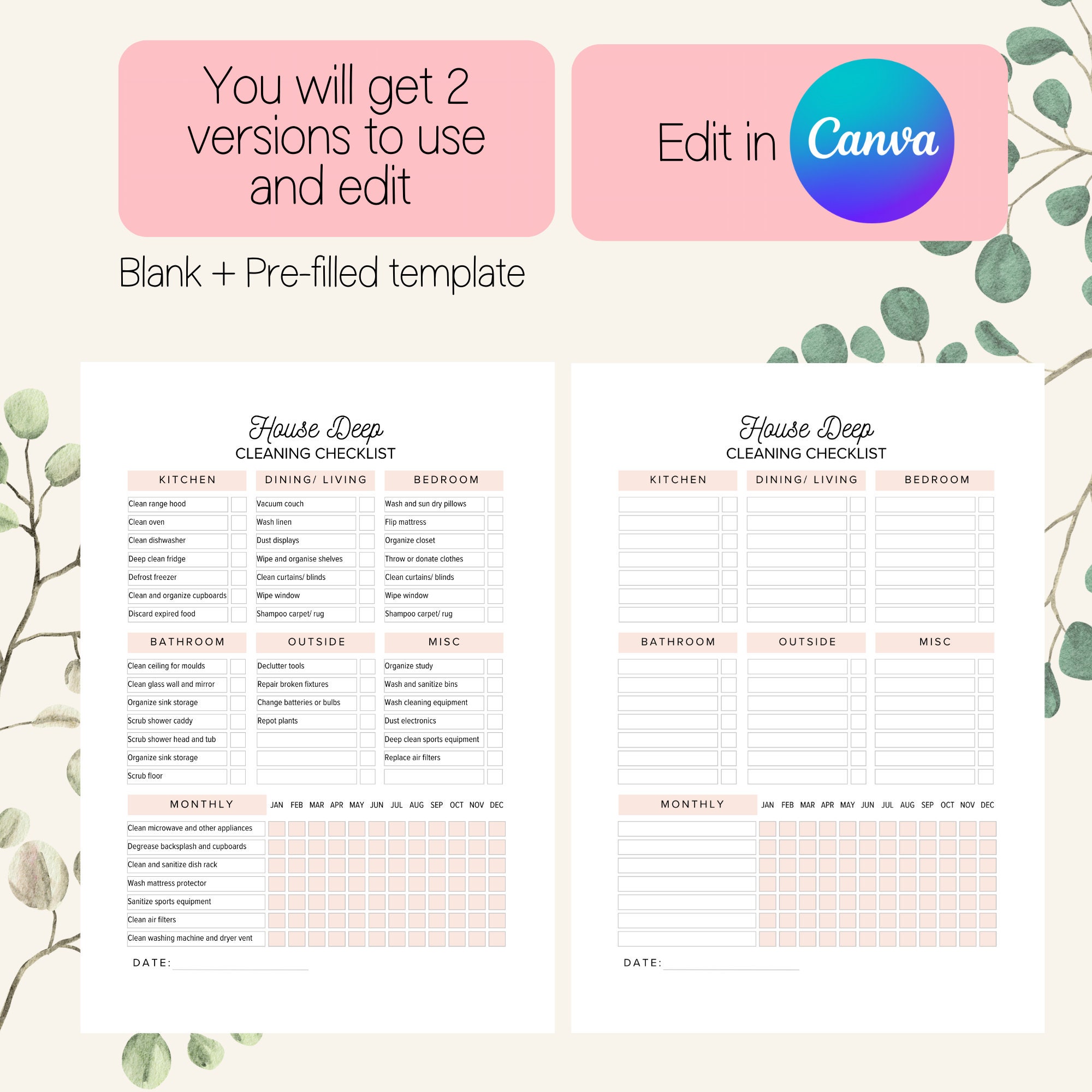 Editable House Deep Cleaning Checklist Printable Deep Cleaning ...