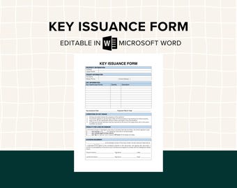 Key Issuance Template | Editable Key Tracking Form & Assignment Log | Printable Key Receipt PDF for Landlords, Offices