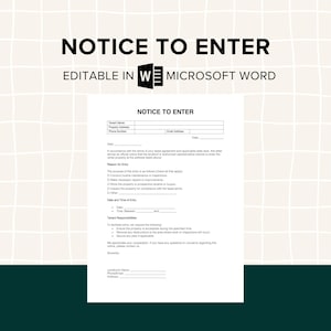 Plantilla de aviso de ingreso al propietario, carta de aviso de ingreso al inquilino editable, formulario de acceso a la habitación, propiedad de alquiler residencial, PDF, MS Word